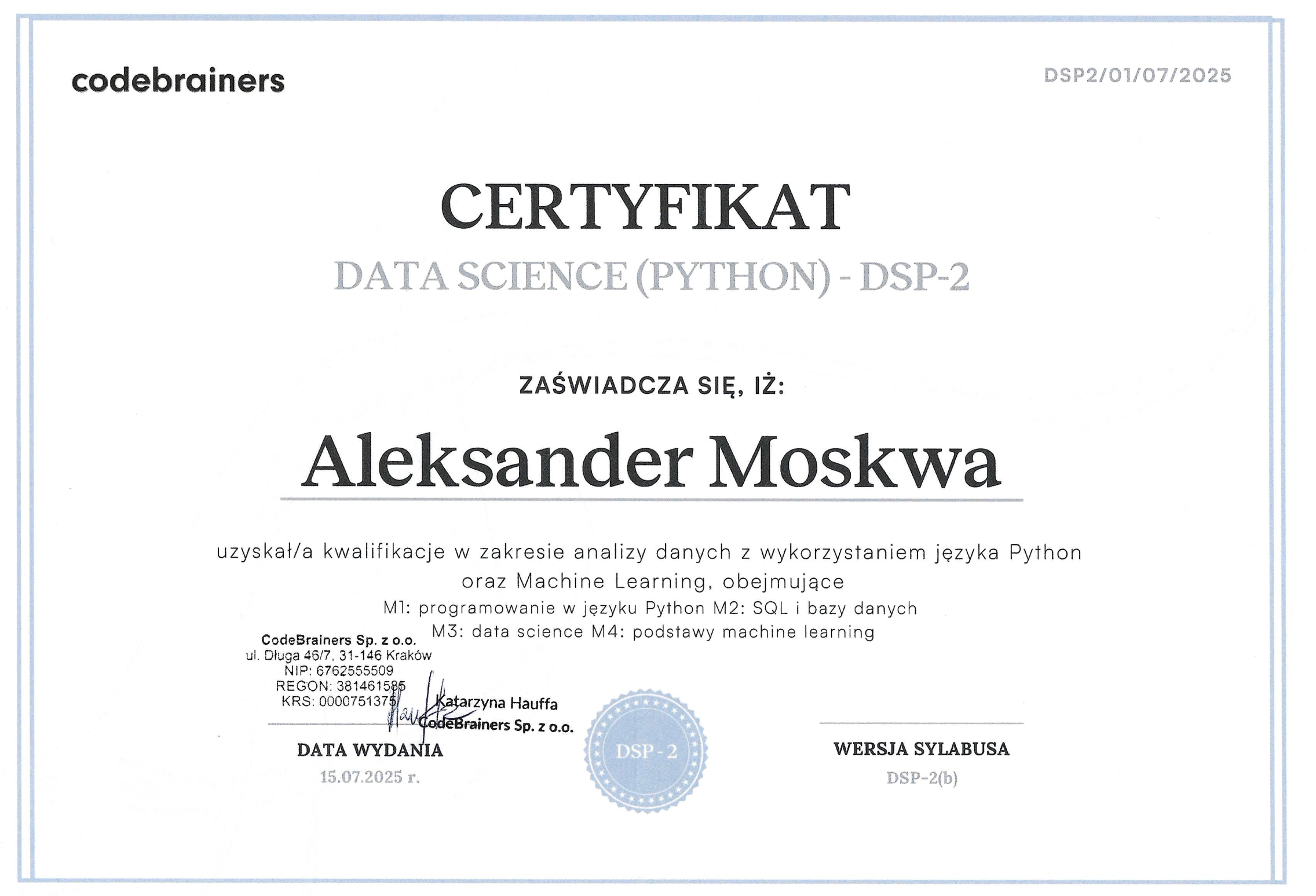 Codebrainers Data Science (Python) - course